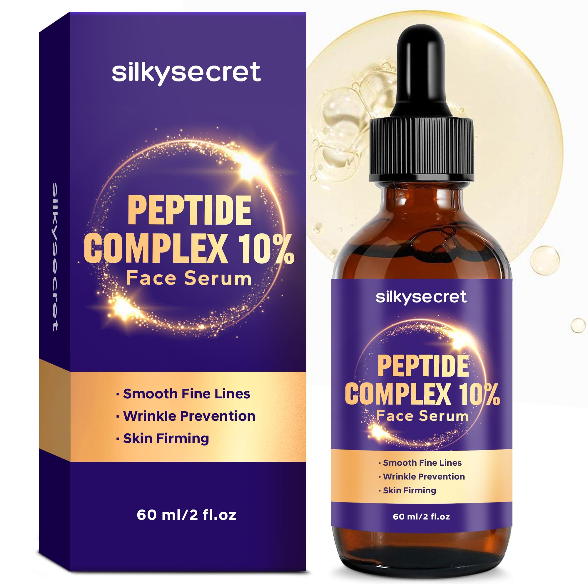 SilkySecret 10% Peptide Serum (2 Fl Oz), Collagen Peptide Serum, Hyaluronic Acid & Niacinamide, Anti-Aging Argireline, Hydrating, Firming & Wrinkle-Reducing Face Serum