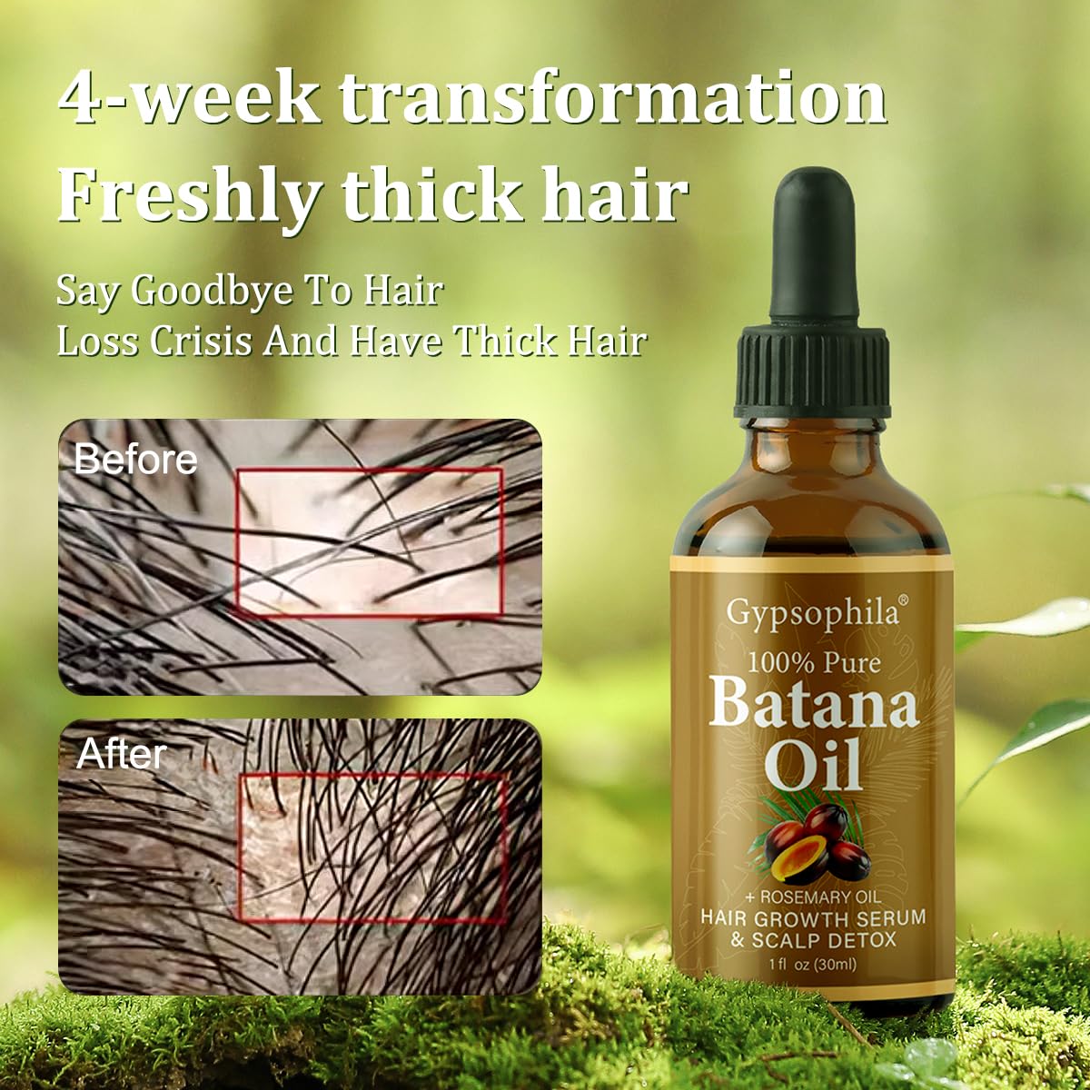 Batana Oil with Rosemary for Hair Growth -100% Pure Natural Hair Growth Oil,Nourishes The Scalp, Eliminates Split Ends, Reduce Hair Loss & Detox Your Scalp (1 Fl Oz) for All Hair Types