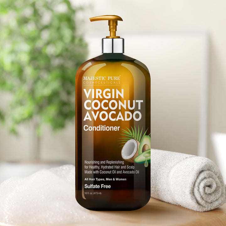 Majestic Pure Avocado Coconut Conditioner - Vitamin Enriched Gentle Hair Conditioner Formula Nourishes Dry & Damaged Hair - for Daily Use, Sulfate Free, for All Hair Types- 16 fl. oz.