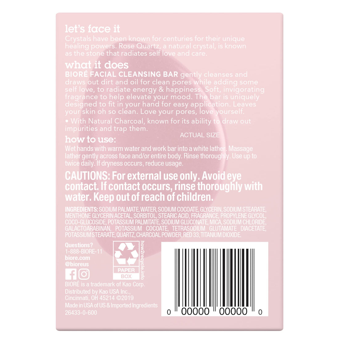 BiorÃƒ© Rose Quartz With Charcoal Facial Cleansing bar, Exfoliating bar Soap, Daily Face Wash, Oil Free, Dermatologist Tested, Cruelty Free, Vegan Friendly, Paraben Free
