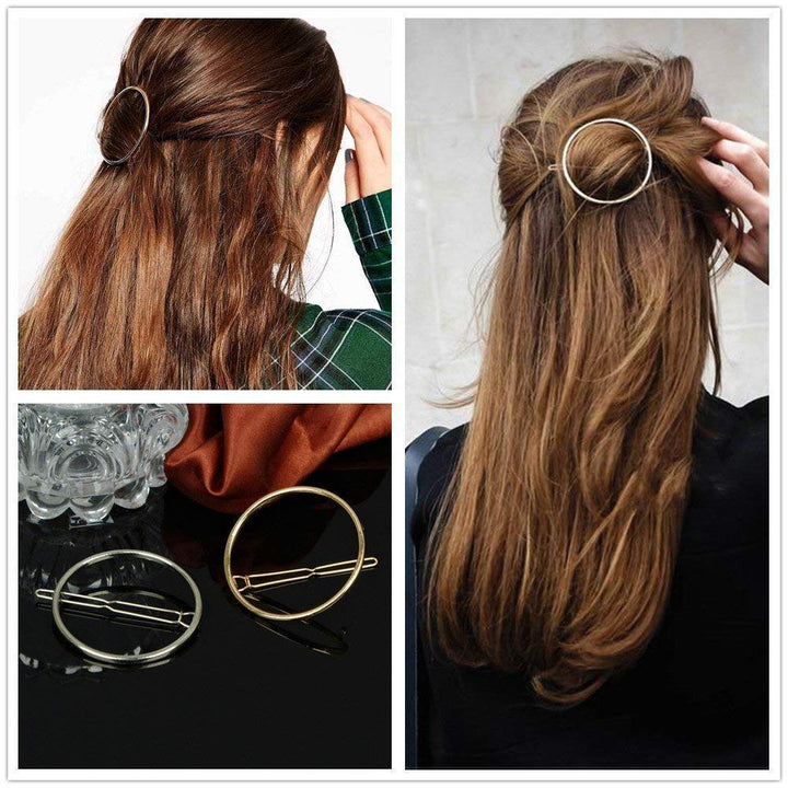 AKOAK Hollow Hoop Round Circle Geometric Metal Hair Clip Bobby Pin Ponytail Holder Hair Accessories for Women and Girl (2 Pcs/Lot,1 Gold & 1 Silver)