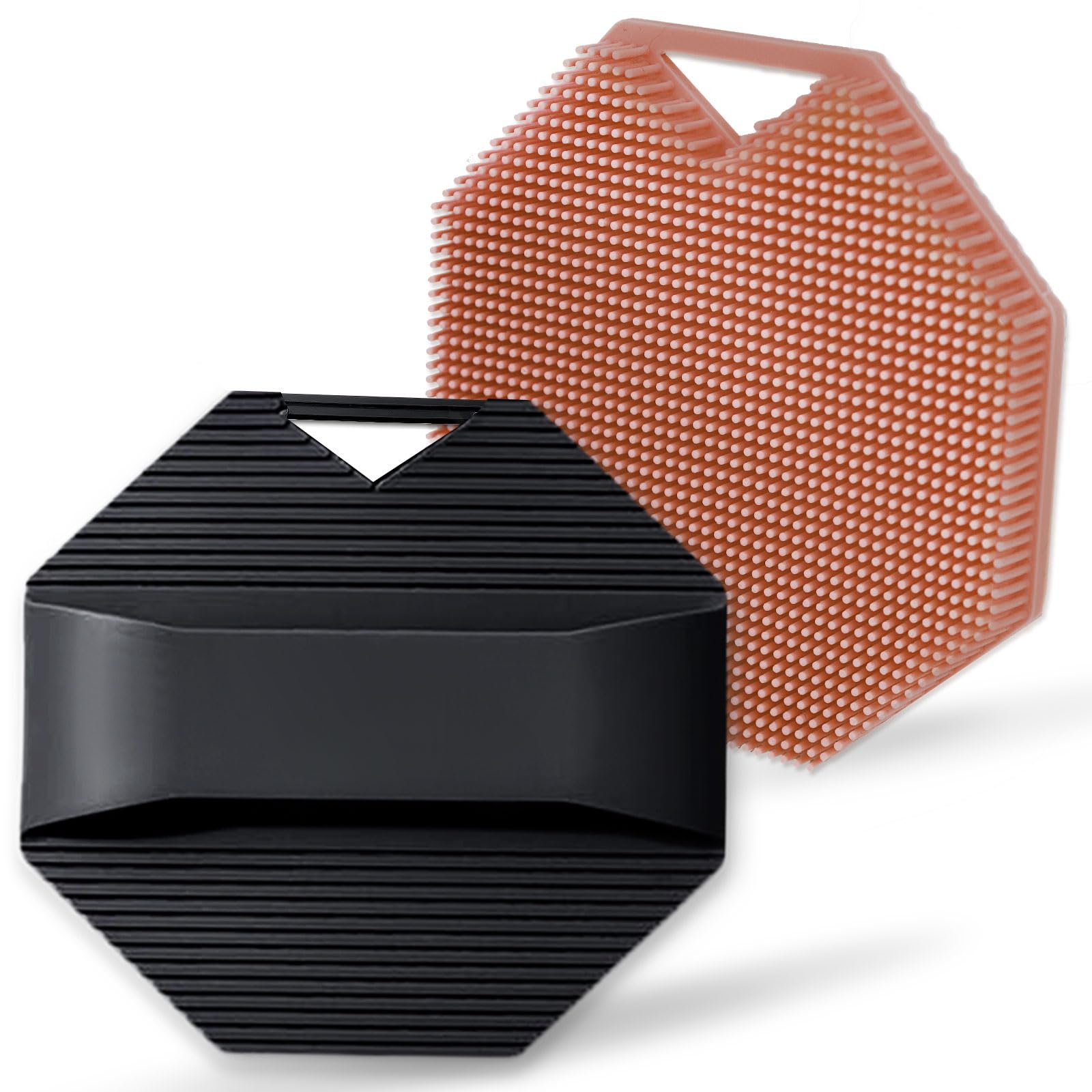 2 Pack Silicone Body Scrubber, Exfoliating Body Scrubber for Sensitive Skin, Silicone Loofah with Anti-Slippery Handle, Stays Clean Easily, Travel-Friendly for Men & Women (Black + Pink)