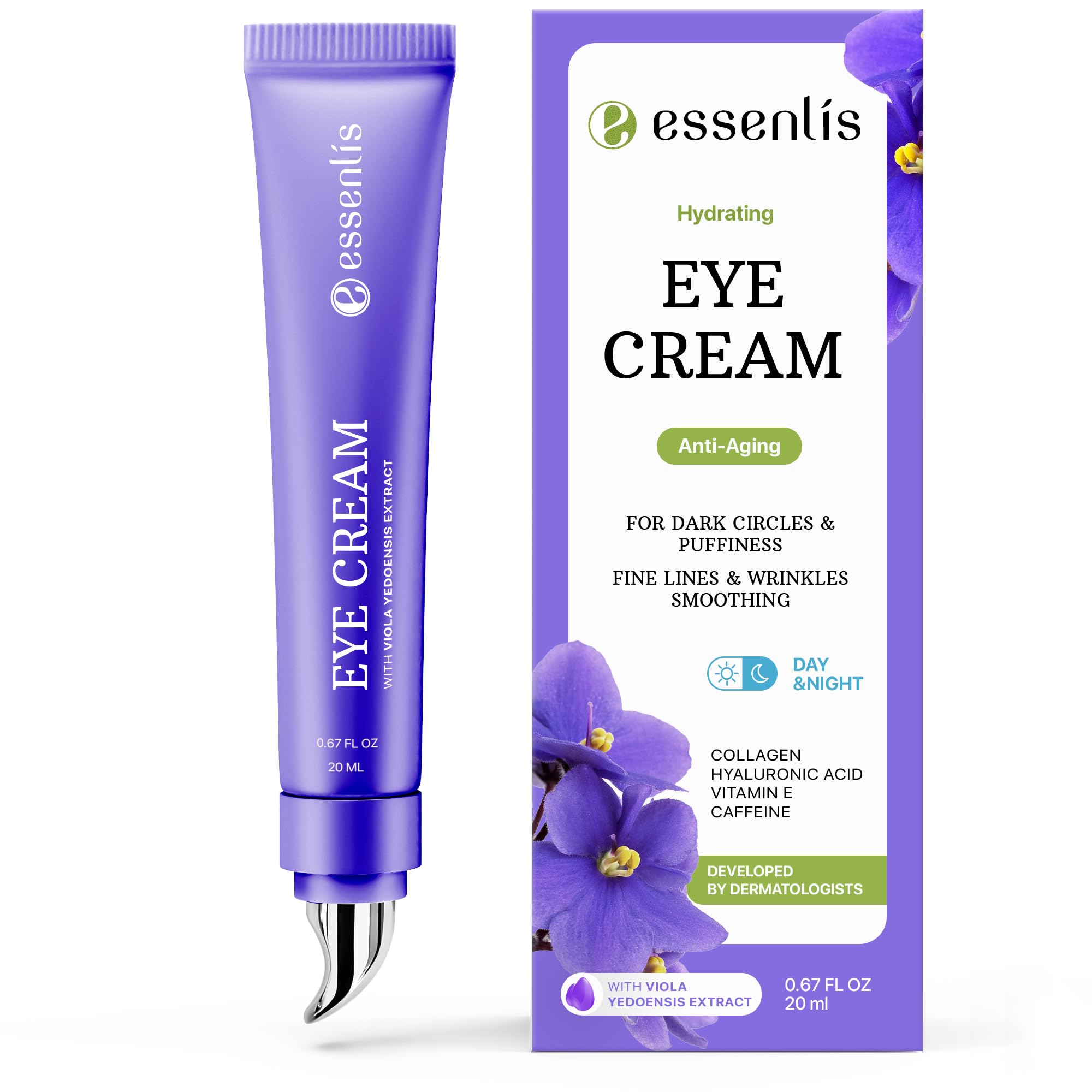Caffeine Eye Cream for Dark Circles and Puffiness - Day & Night Collagen Hydrating Eye Cream for Wrinkles - Firming Anti Aging Effect - Bags Under Eyes Treatment for Women & Men - Remover & Corrector