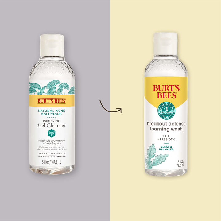 Burt’s Bees Foaming Face Wash, BHA Breakout Defense Cleanser for All Skin Types, Washes Away Impurities & Excess Facial Oil, With a Prebiotic, 8 Oz.