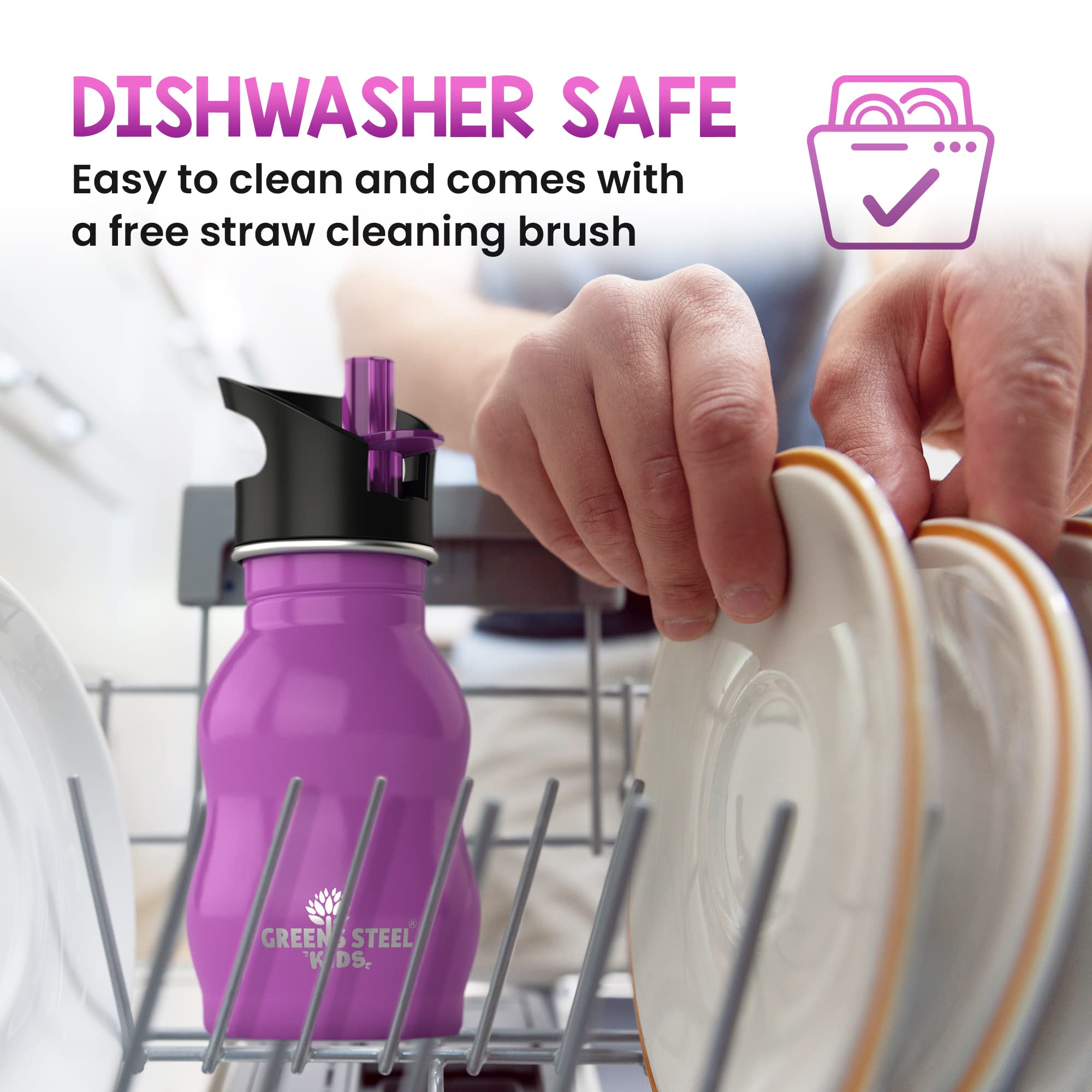 Kids Water Bottle with Straw & Handle, 12 oz Blue - Eco Friendly Toddler Cups with Straws - Easy Sip Metal Water Bottle for Kids - Cute Stainless Steel Water Bottles for Children - Leak Proof Lid