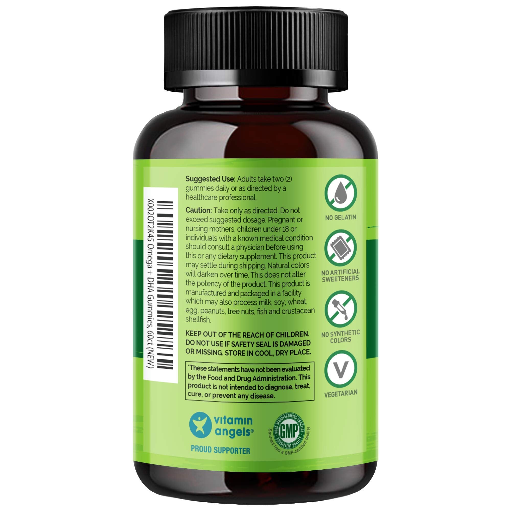 NATURELO Vegetarian DHA and Omega 3 Supplement from Algae and Chia Seed Oil for Heart, Brain and Joint Health - No Fish, Gelatin, or Artificial Sweeteners - 60 Gummies