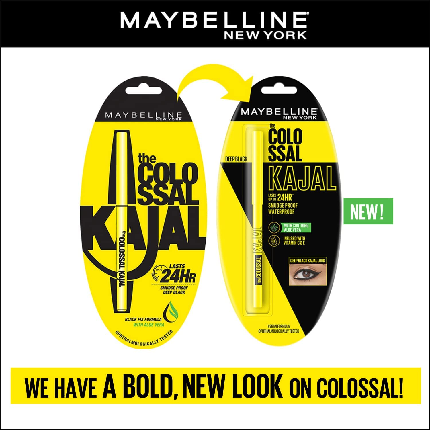 Maybelline New York Colossal Kajal Dark black, Waterproof kajal, 24Hrs Stay Kajal 0.35g (pack of 2)