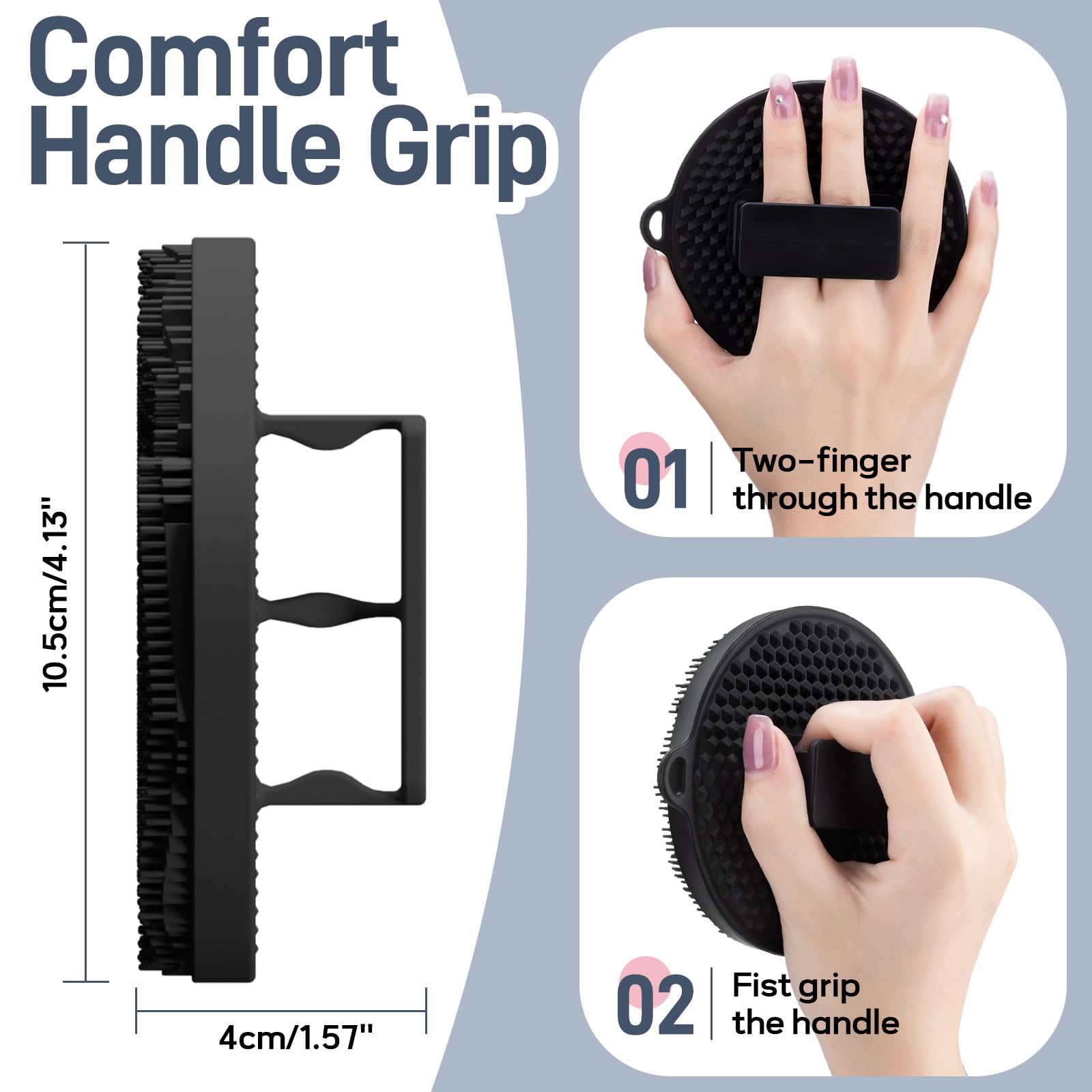 GEENOA Silicone Body Scrubber 2PCS, Durable Silicone Loofah with Waved Bristles and Non-Slip Handle, Hygienic Body Buffer Shower Scrubber for Gentle Exfoliating & Lathering(Black+Pink)