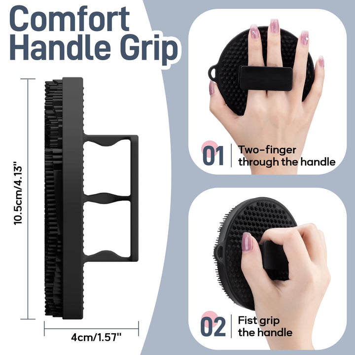 GEENOA Silicone Body Scrubber 2PCS, Durable Silicone Loofah with Waved Bristles and Non-Slip Handle, Hygienic Body Buffer Shower Scrubber for Gentle Exfoliating & Lathering(Black+Pink)