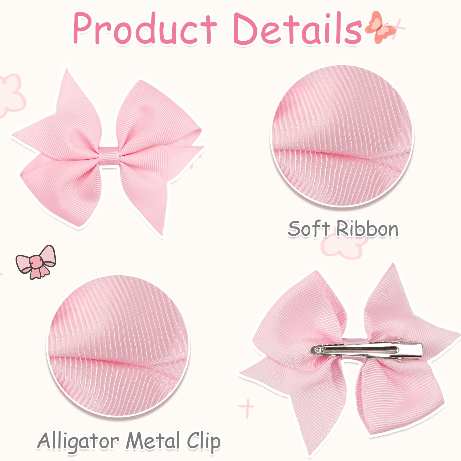 CÉLLOT 40pcs 3.5 inch Hair Bows for Girls Grosgrain Ribbon Toddler Hair Bows Alligator Clips for Baby Girls Kids Teens Back to School Hair Accessories in Pairs