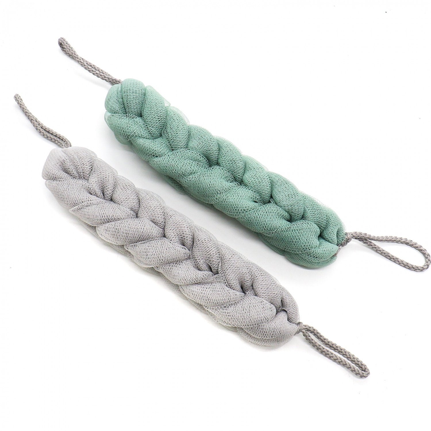 Huele 2 Pcs Exfoliating Bath Sponge Shower Pouf Loofah Back Scrubber Mesh Strap Skin Washer With Rope Handles