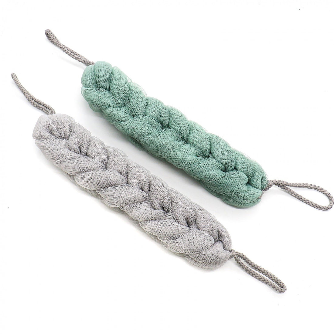 Huele 2 Pcs Exfoliating Bath Sponge Shower Pouf Loofah Back Scrubber Mesh Strap Skin Washer With Rope Handles