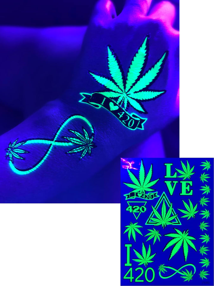 d'IRIS Studio Uv Blacklight Rave Tattoo Temporary-Neon Temp Reactive Fluorescent Toy Game Stickers Makeup Glow In Dark Luminous Skull Party Nightclub Electric Dance Music Festival Edm Concert Un