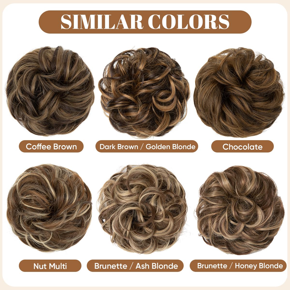 CJL HAIR Large Messy Bun Hair Piece Wavy Curly Scrunchies Synthetic Chignon Ponytail Hair Extensions Thick Updo Hairpieces for Women Dark Brown/Golden Blonde