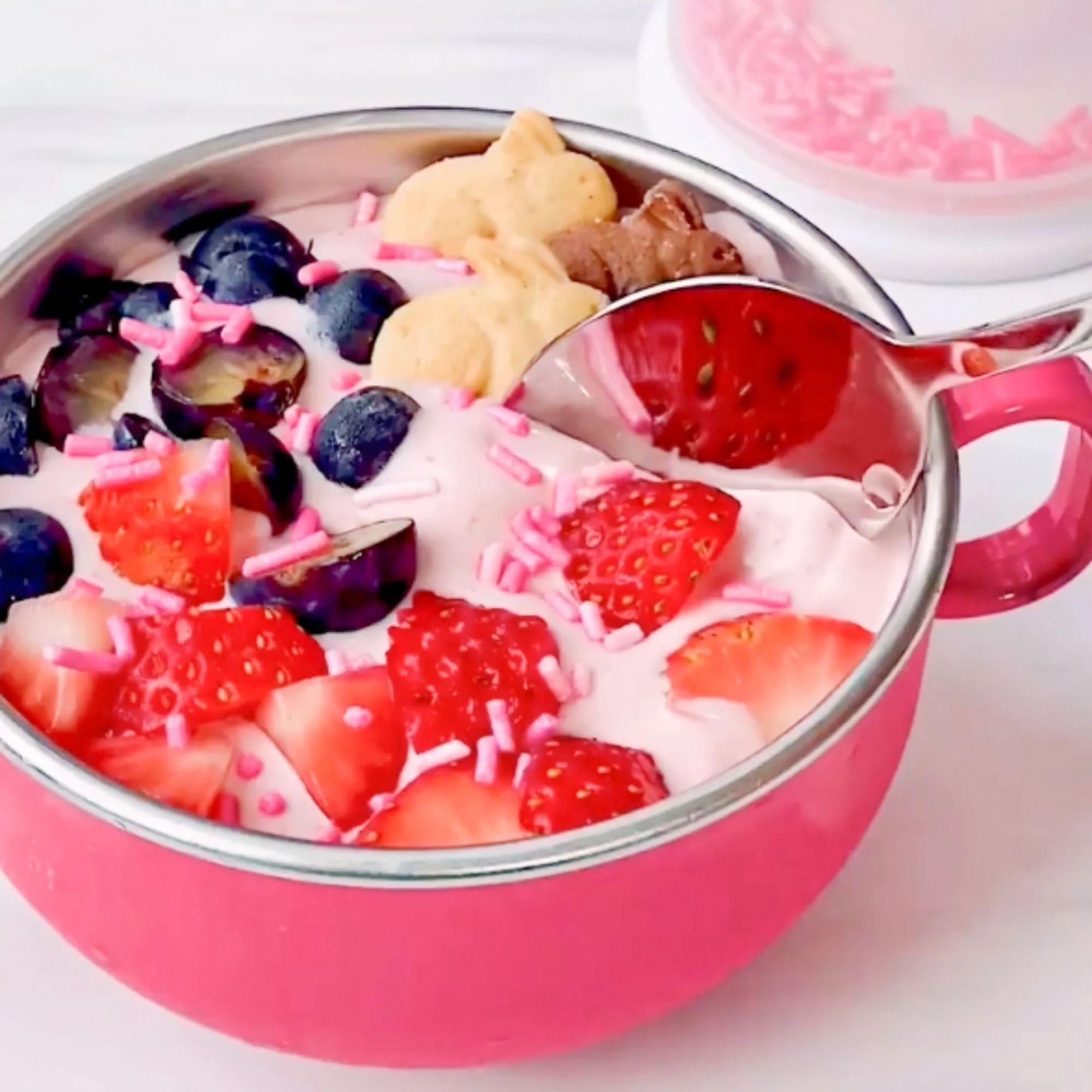 Innobaby Din Din Smart Stainless Steel 11 oz Feeding Bowl with Handles for Babies, Toddlers and Kids. BPA Free, Pink