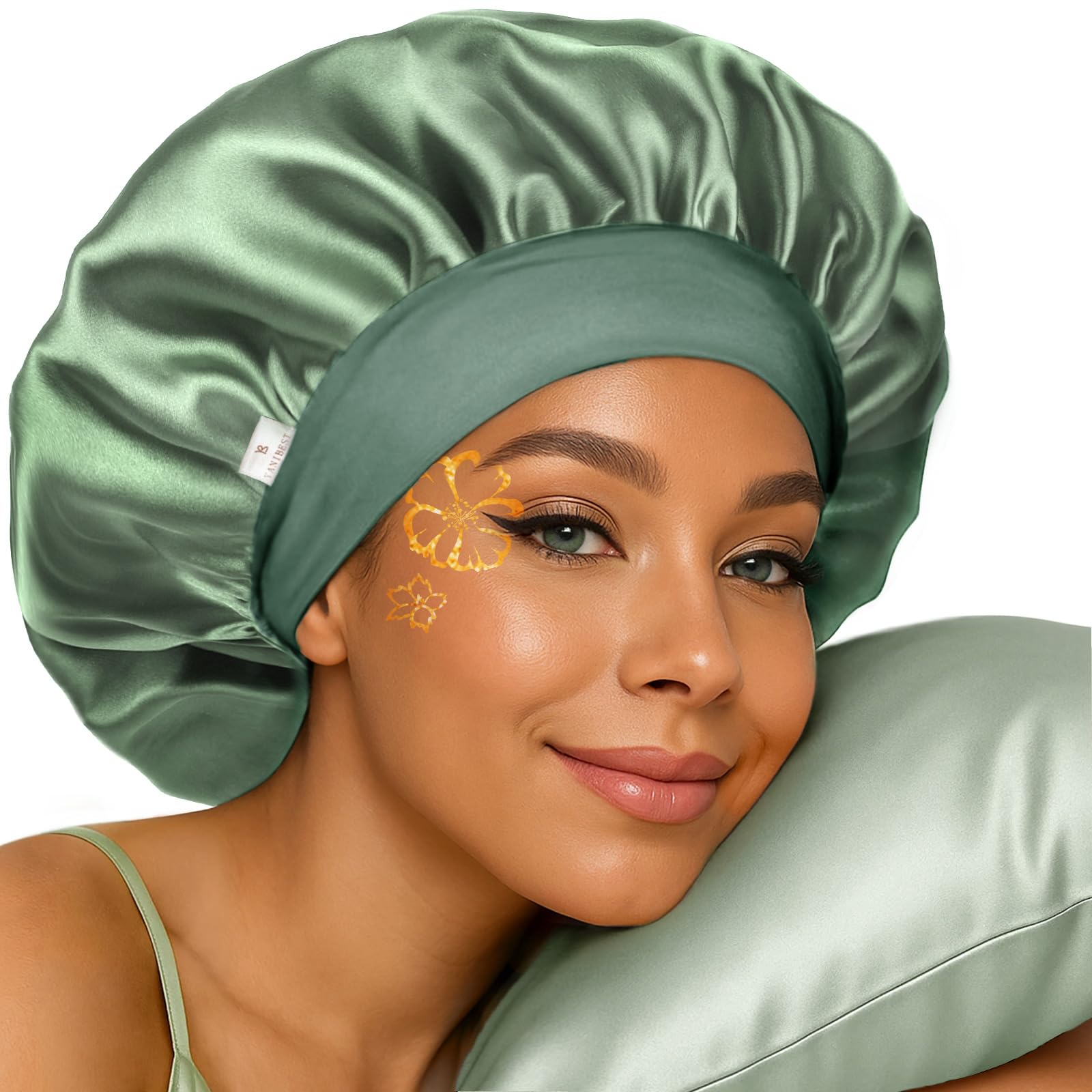 YANIBEST Silk Bonnet for Sleeping Women, Double Layer Hair Satin Bonnets with Elastic Band, Sleep Cap Curly Natural Hair