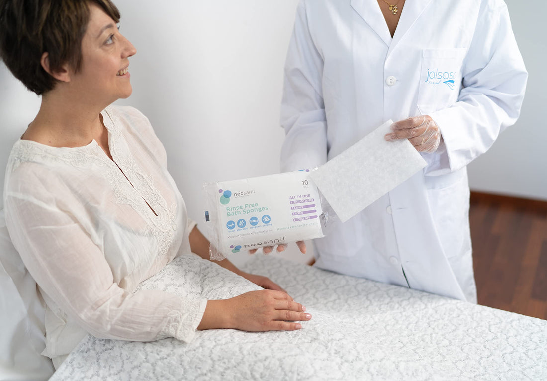 Neosanit Soap Infused Bath Sponge Rinse Free. Shower Wipes for Adults No Rinse. Bath Sponges with Dermatologic and Hypoallergenic Soap.Medical Supplies for Bathing All in One. Single Use-Pack 10 Units