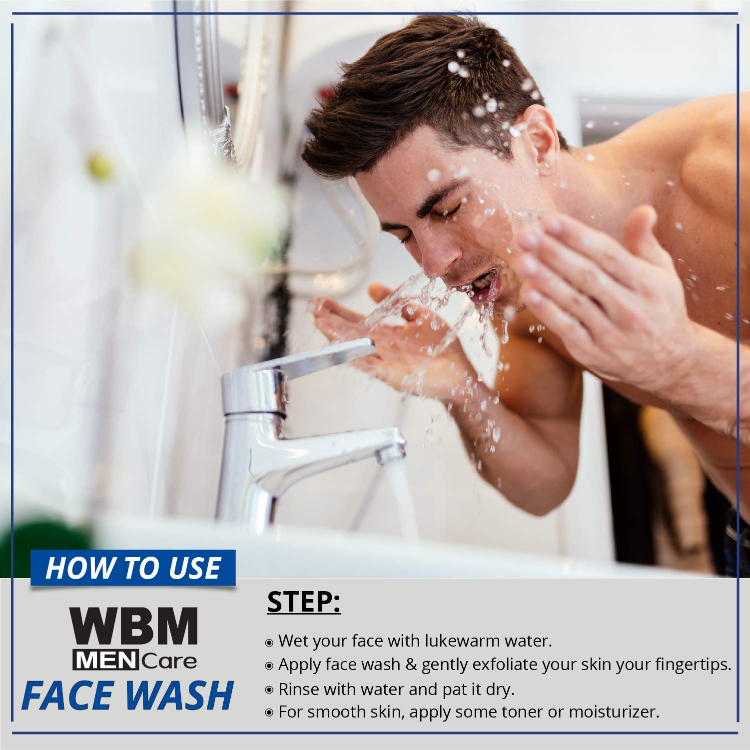 WBM Men Care Deep Cleanse Charcoal Face Wash | Daily Facial Cleanser For All Skin Types | 5.29 Oz