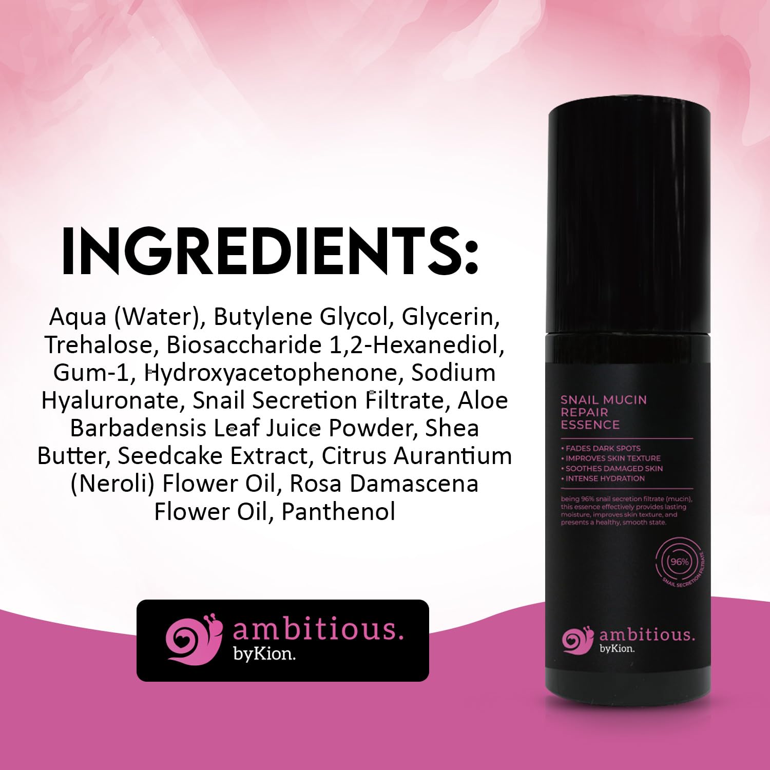 ambitious. byKion.™ Snail Mucin 96% Repair Essence 3.38 fl.oz 100ml, Hydrating Serum for Face with 96% Snail Secretion Filtrate