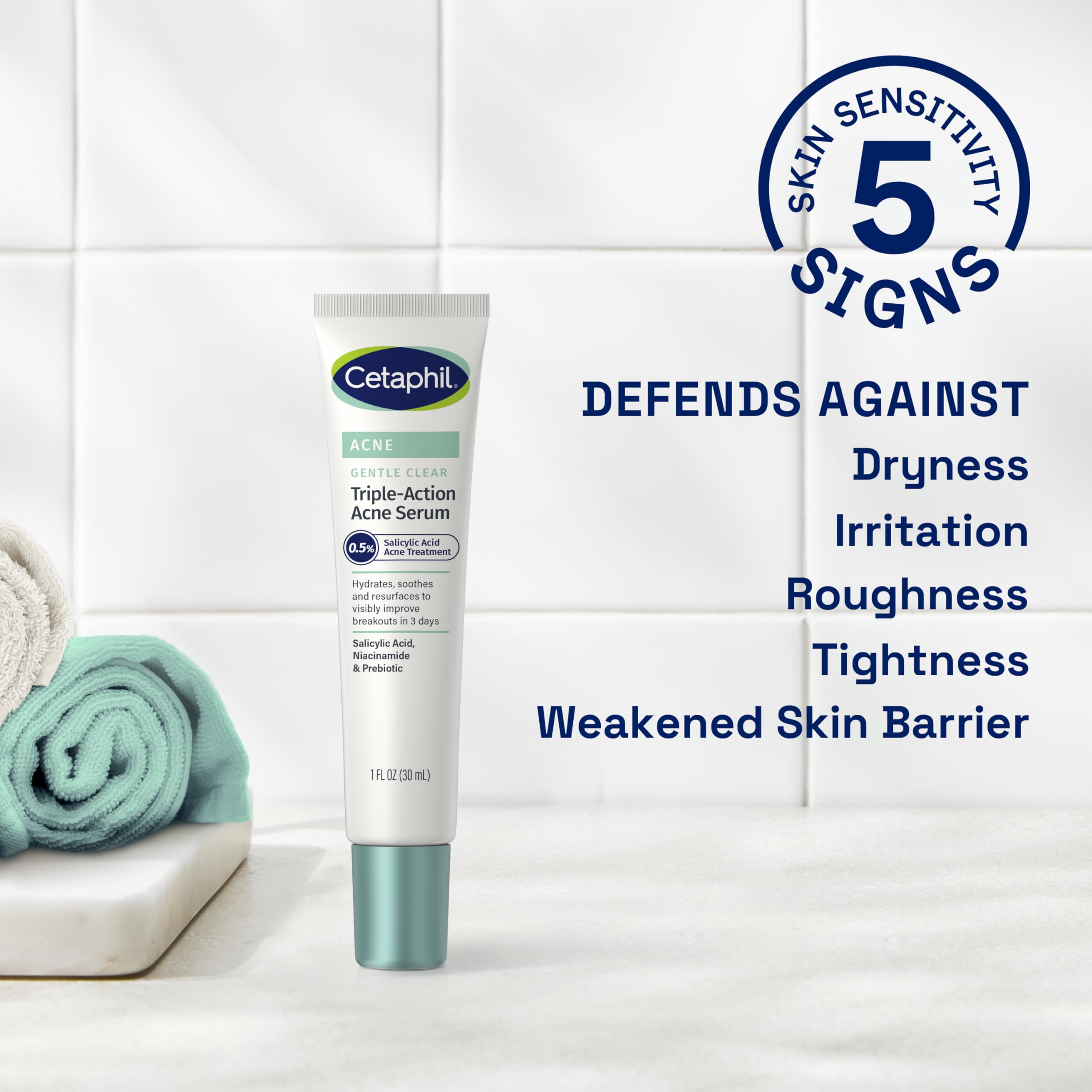 Cetaphil Gentle Clear Triple-Action Acne Treatment Serum with Salicylic Acid, Treats and Prevents Acne, Great for Post-Acne Marks, for All Skin Types, 1oz