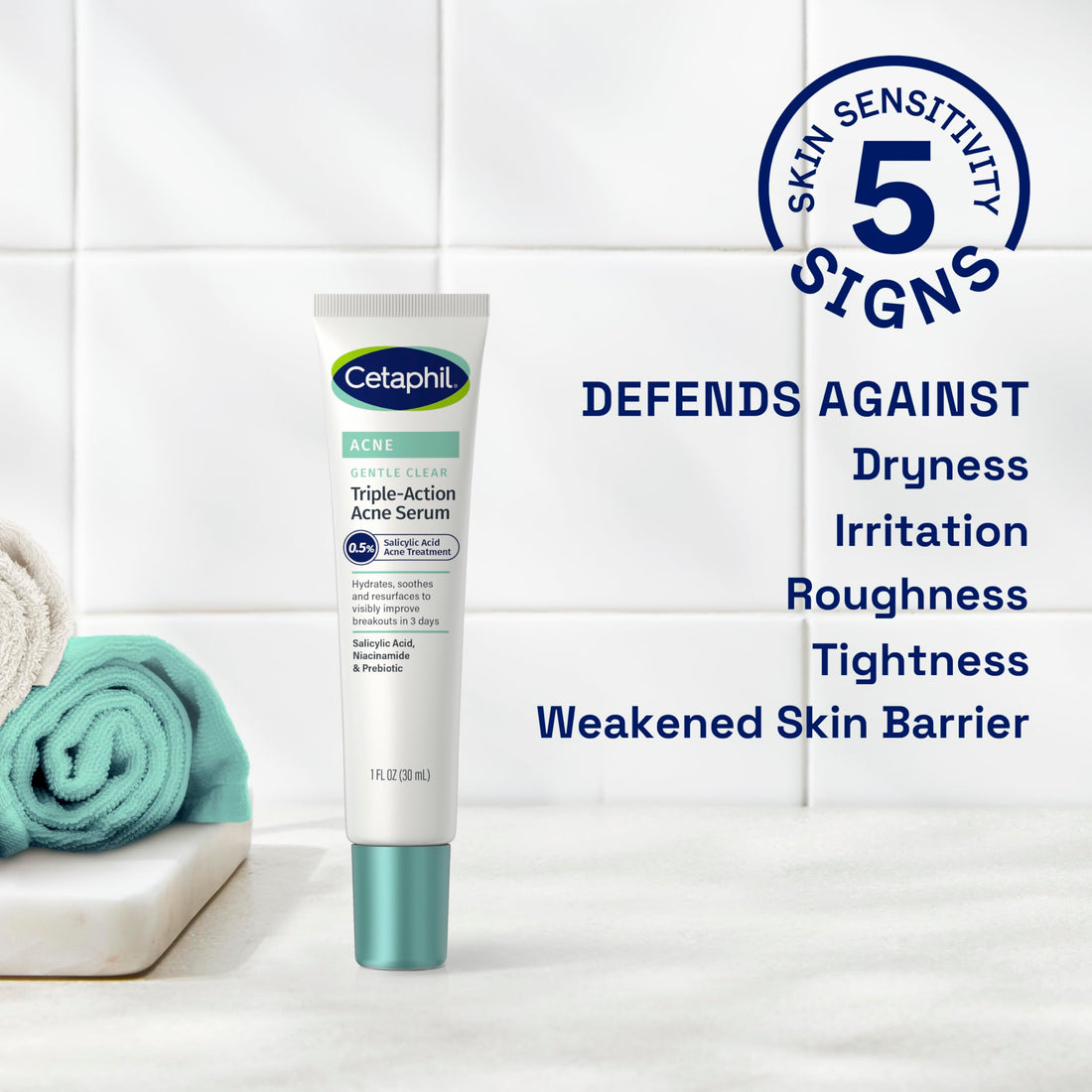 Cetaphil Gentle Clear Triple-Action Acne Treatment Serum with Salicylic Acid, Treats and Prevents Acne, Great for Post-Acne Marks, for All Skin Types, 1oz