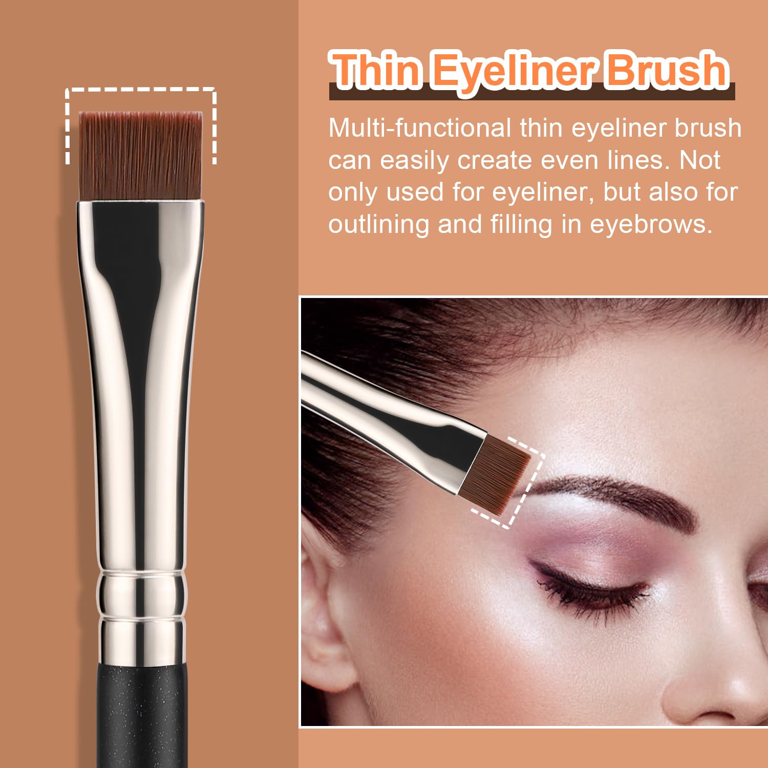 TEOYALL Thin Flat Eyeliner Brush, Precise Eyebrow Definer Brush, Concealer Brush for Cover Blemishes (Multifunctional Flat Brush)