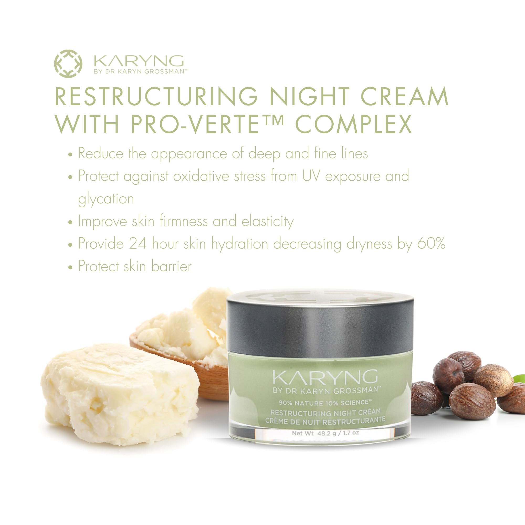 Restructuring Night Cream by KARYNG - Sensitive Skin Care Night Moisturizer with Natural Ingredients and Pro-Verte Technology - Reduces the Appearance of Lines & Wrinkles - Paraben Free - 1.7 oz/50ml