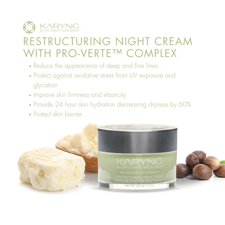 Restructuring Night Cream by KARYNG - Sensitive Skin Care Night Moisturizer with Natural Ingredients and Pro-Verte Technology - Reduces the Appearance of Lines & Wrinkles - Paraben Free - 1.7 oz/50ml