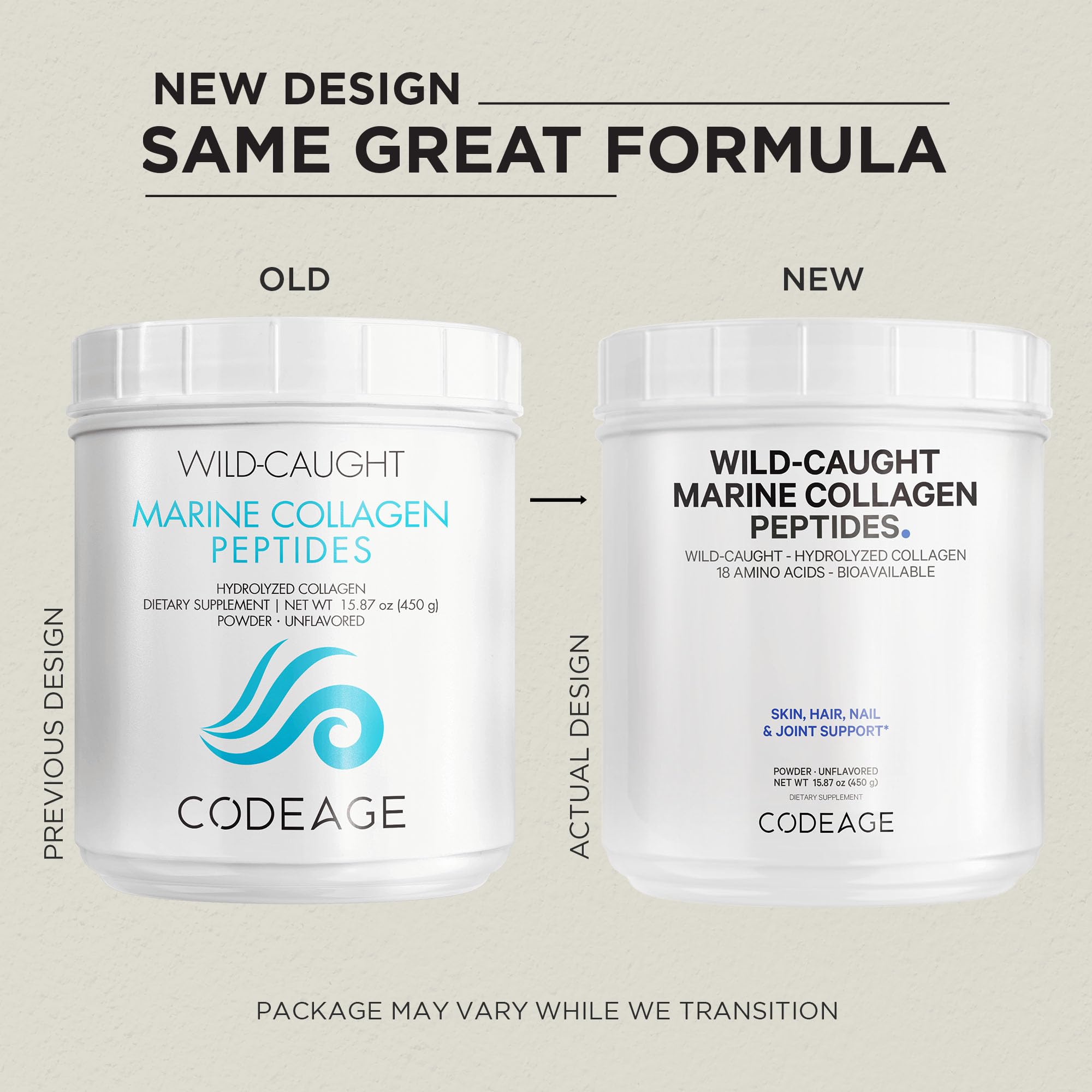 Codeage Marine Collagen Powder - Wild-Caught Hydrolyzed Fish Collagen Peptides - Type 1 & 3 Collagen Protein Supplement - Amino Acids for Skin, Hair, Nails - Paleo Friendly, Non-GMO, 15.87 Ounces