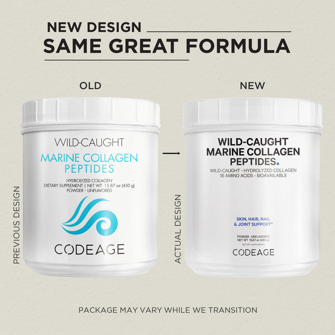 Codeage Marine Collagen Powder - Wild-Caught Hydrolyzed Fish Collagen Peptides - Type 1 & 3 Collagen Protein Supplement - Amino Acids for Skin, Hair, Nails - Paleo Friendly, Non-GMO, 15.87 Ounces