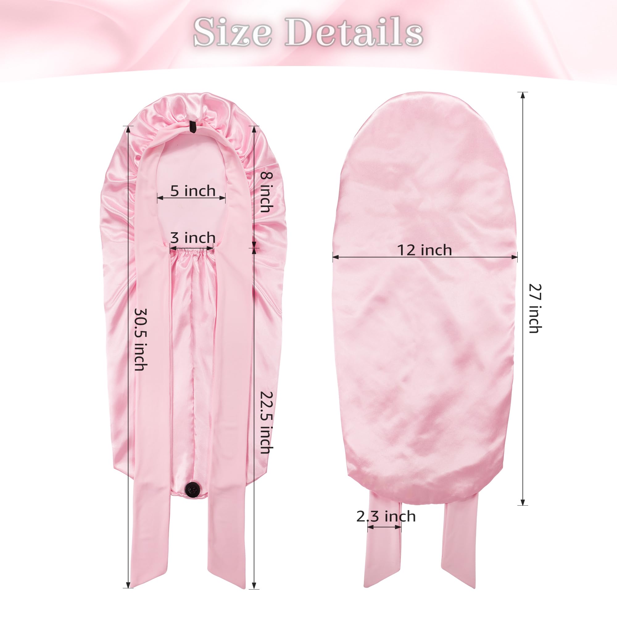ROYBENS Long Bonnet Satin Hair Silk Bonnet for Sleeping Women, Silky Bonnets for Women with Tie Band, Sleep Cap for Braids Curly Hair