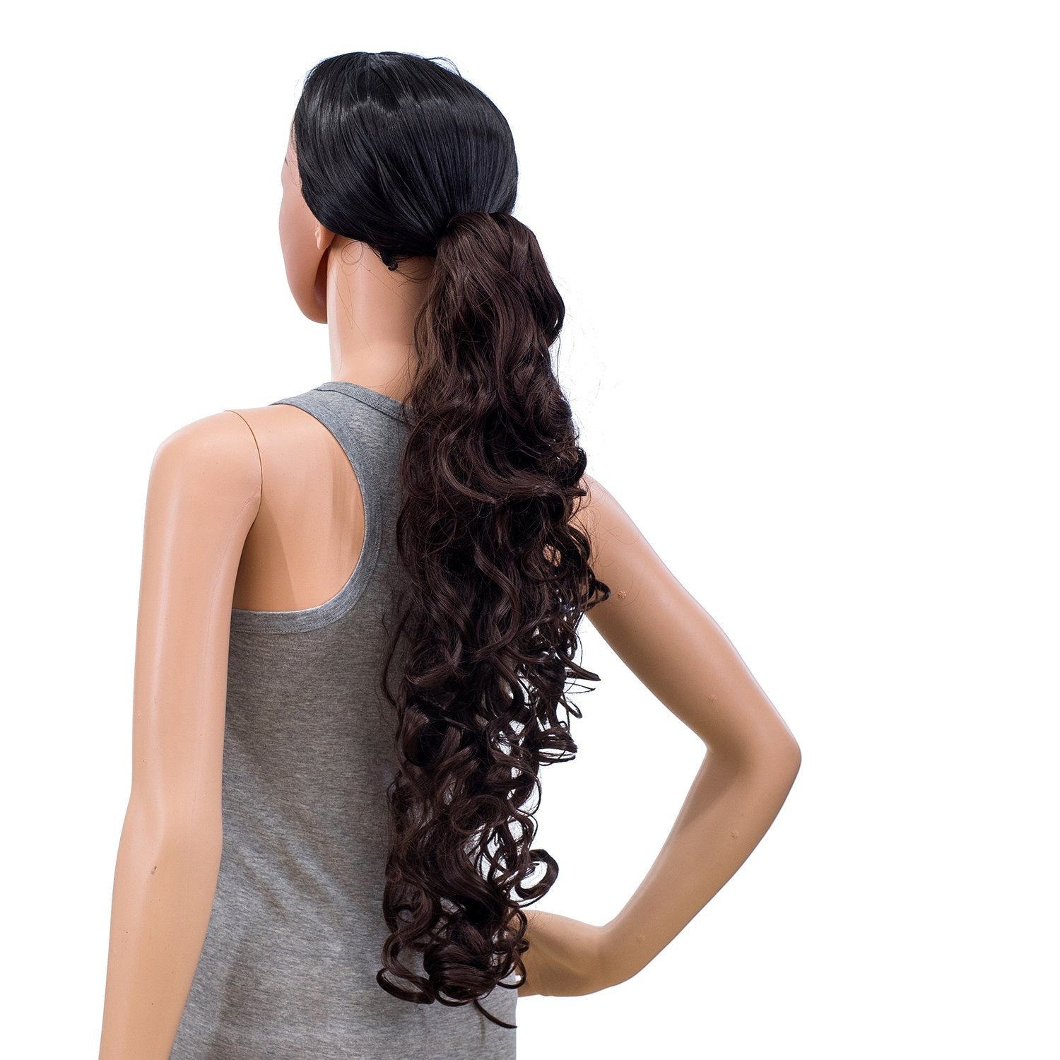 SWACC SWACC 24-Inch Long Messy Curls Claw Clip Ponytail Extensions Synthetic Clip in Drawstring Curly Ponytail Hairpiece Jaw Clip Hair Extensions (Dark Brown-4#)