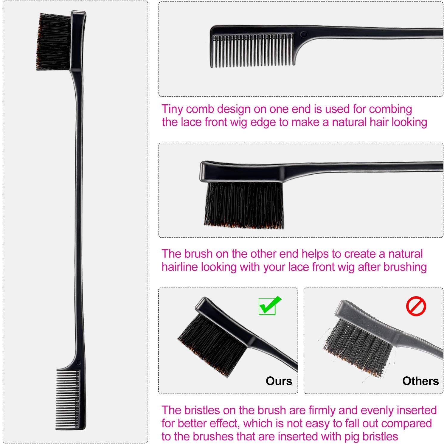 9 Pieces Wig Combs Set Includes Hair Edge Brush Airbag Massage Comb Wide Tooth Hair Comb Wig Clips for Curly Straight Thick Synthetic and Human Hair