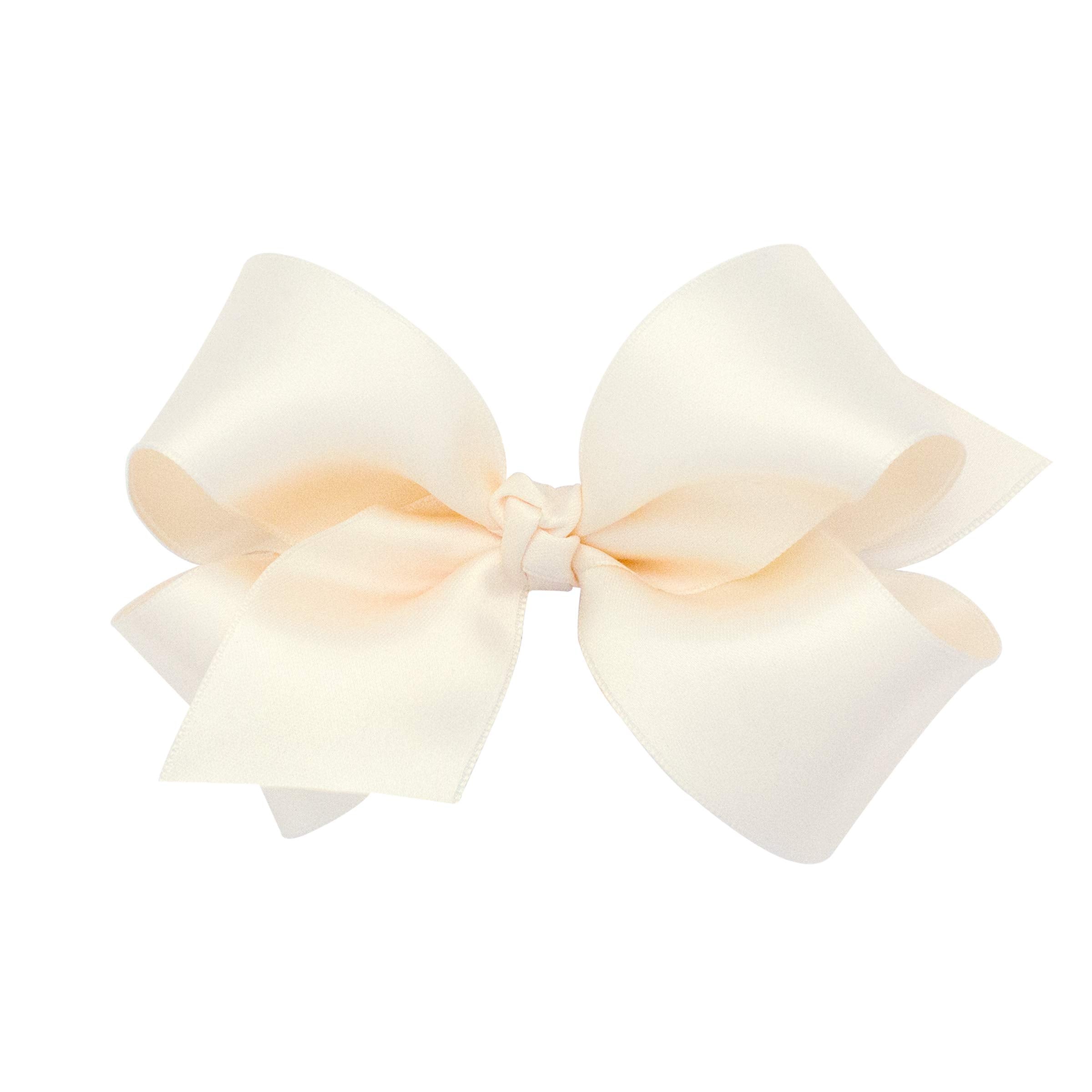 Wee Ones Girls' Classic French Satin Hair Bow on a WeeStay Clip and Knot Wrap, Medium, Ecru
