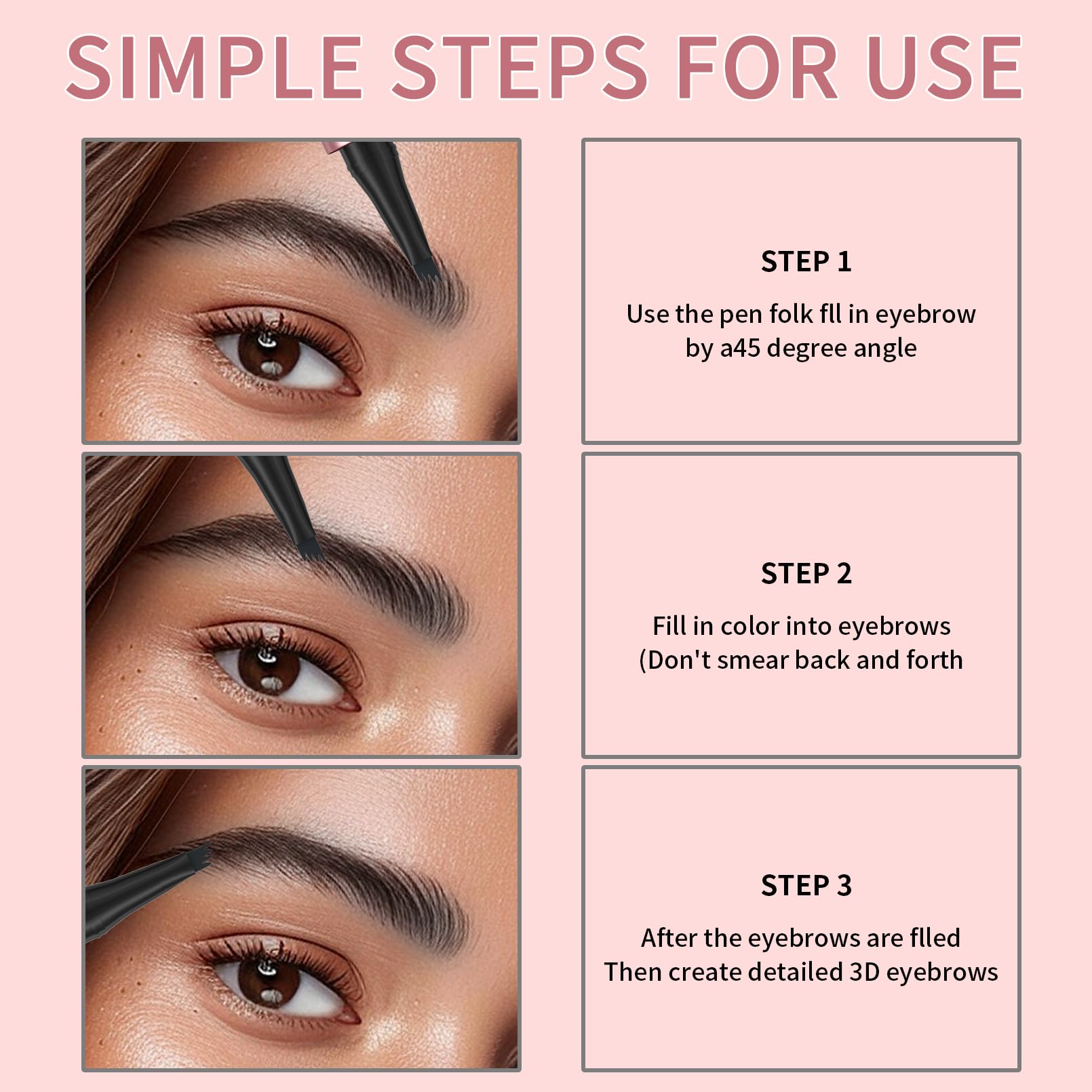 3D Waterproof Microblading Eyebrow Pen with 4 Fork Tip,QIC Eyebrow 4 Tip Brow Pencil,Long-Lasting Natural Eyebrow Hair,Magic Eyebrow Pencil Eyebrow Brush (Black brown)