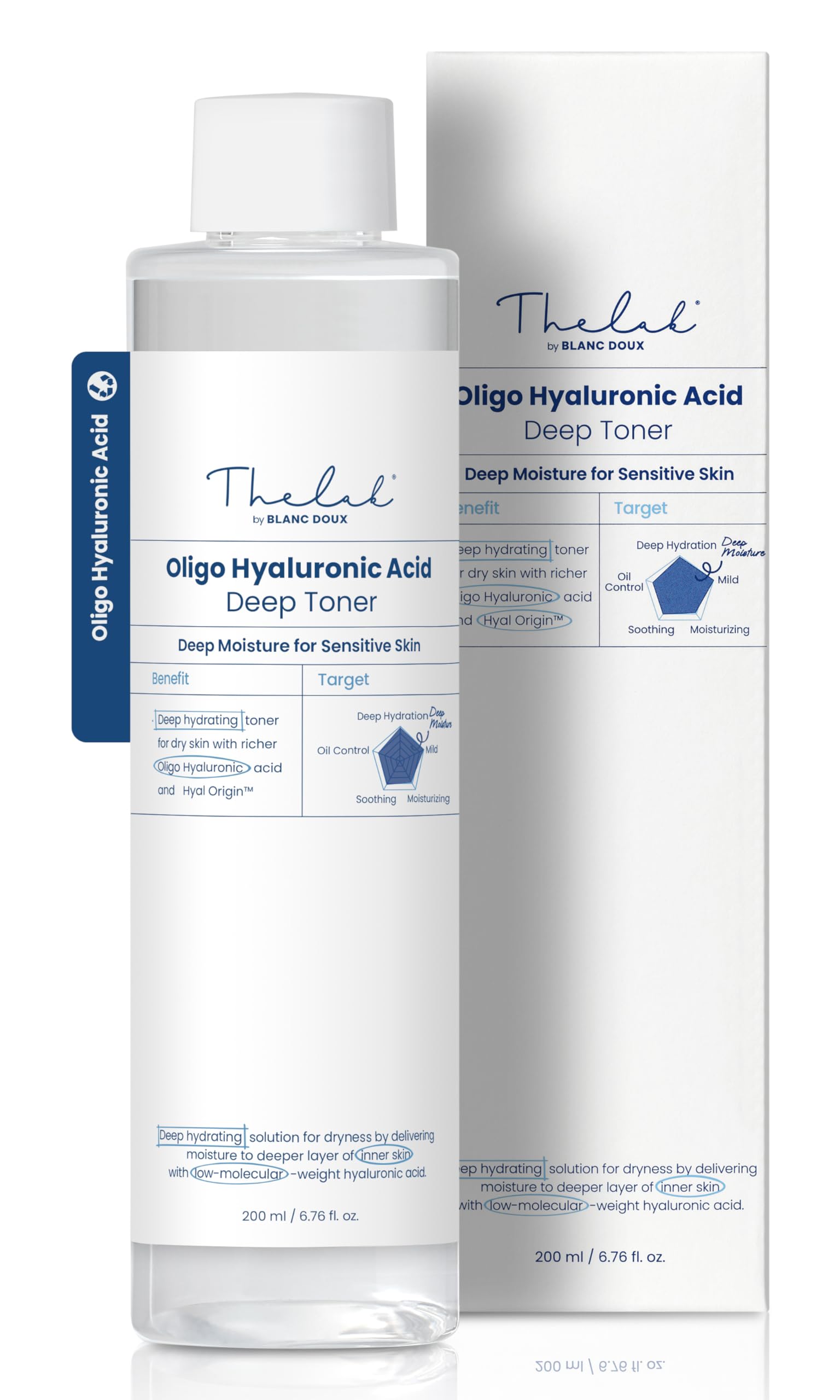 THE LAB BY BLANC DOUX Oligo Ultra-Low Molecular Hyaluronic Acid Deep Moisture Essence Toner Vegan for Sensitive Dry Combination Skin - Hypoallergenic Intense Hydrating Face Moisturizer