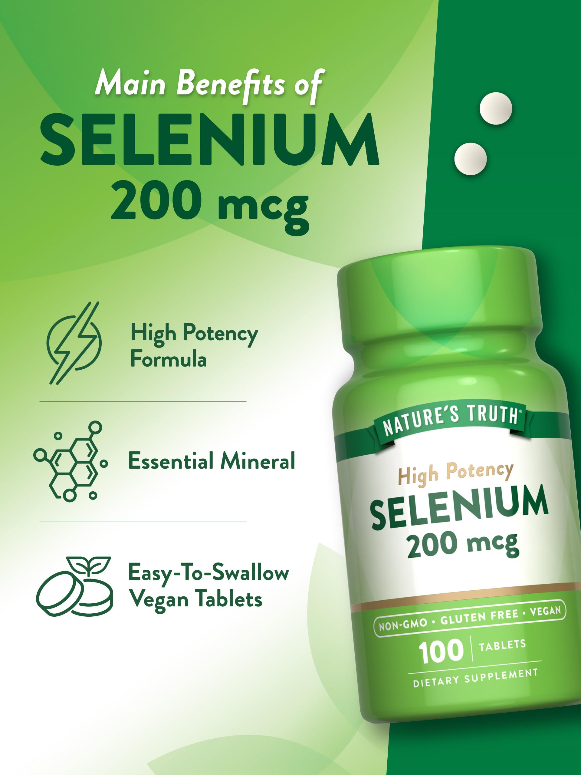 Nature's Truth Selenium 200mcg | 100 Tablets | High Potency | Vegan, Non-GMO & Gluten Free Supplement