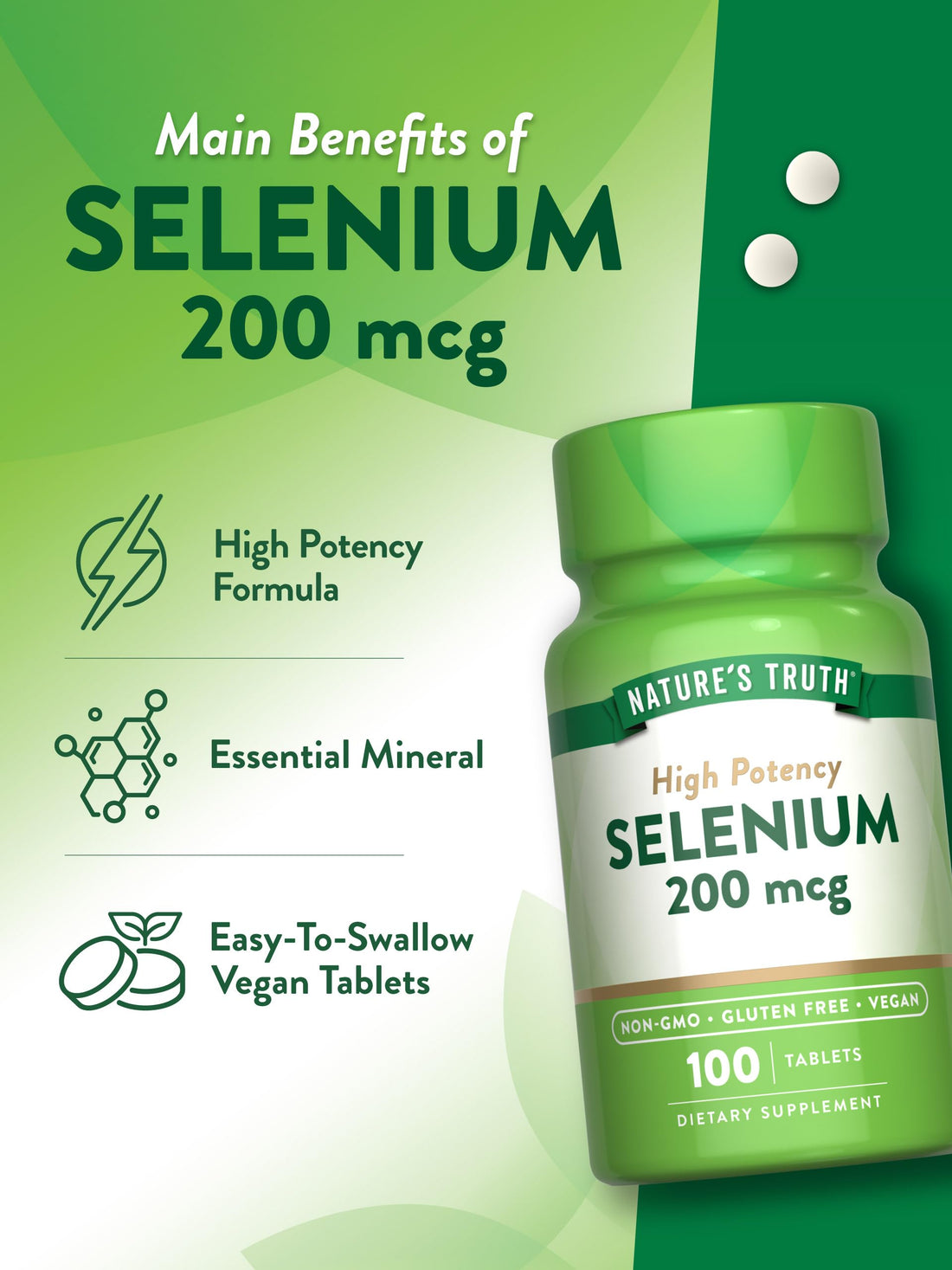 Nature's Truth Selenium 200mcg | 100 Tablets | High Potency | Vegan, Non-GMO & Gluten Free Supplement