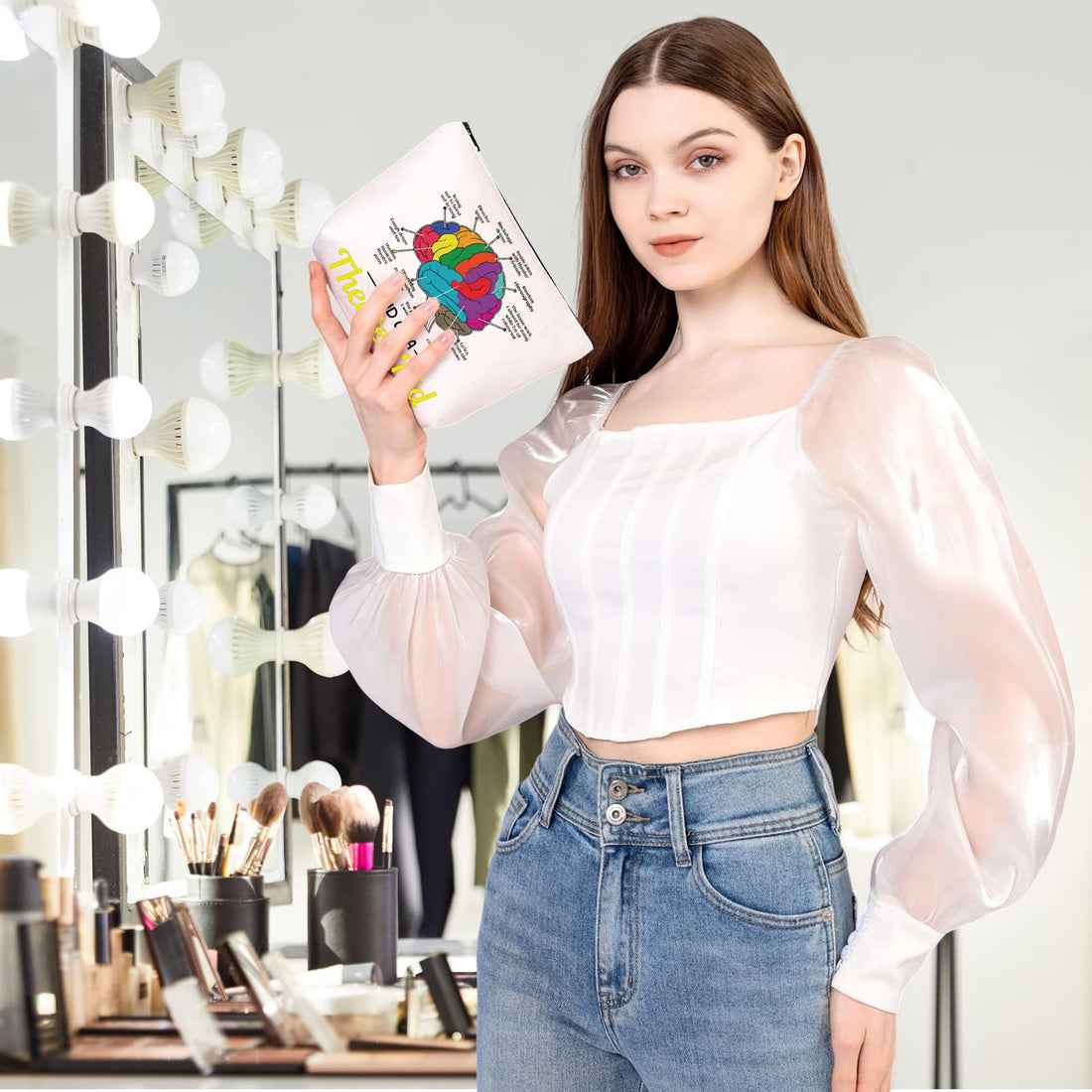 MEIKIUP Mind Of A Theater Funny Musical Broadway Gifts Theatre Nerd Makeup Bag Theatre Gift for Actress Actors (Theater Bag)