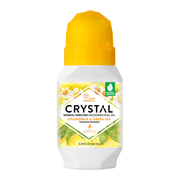 Crystal Deodorant - Mineral Roll on Vegan Deodorant for Women and Men, Chamomile & Green Tea - 2.25 fl. oz. (3 Pack) (Packaging May Vary)