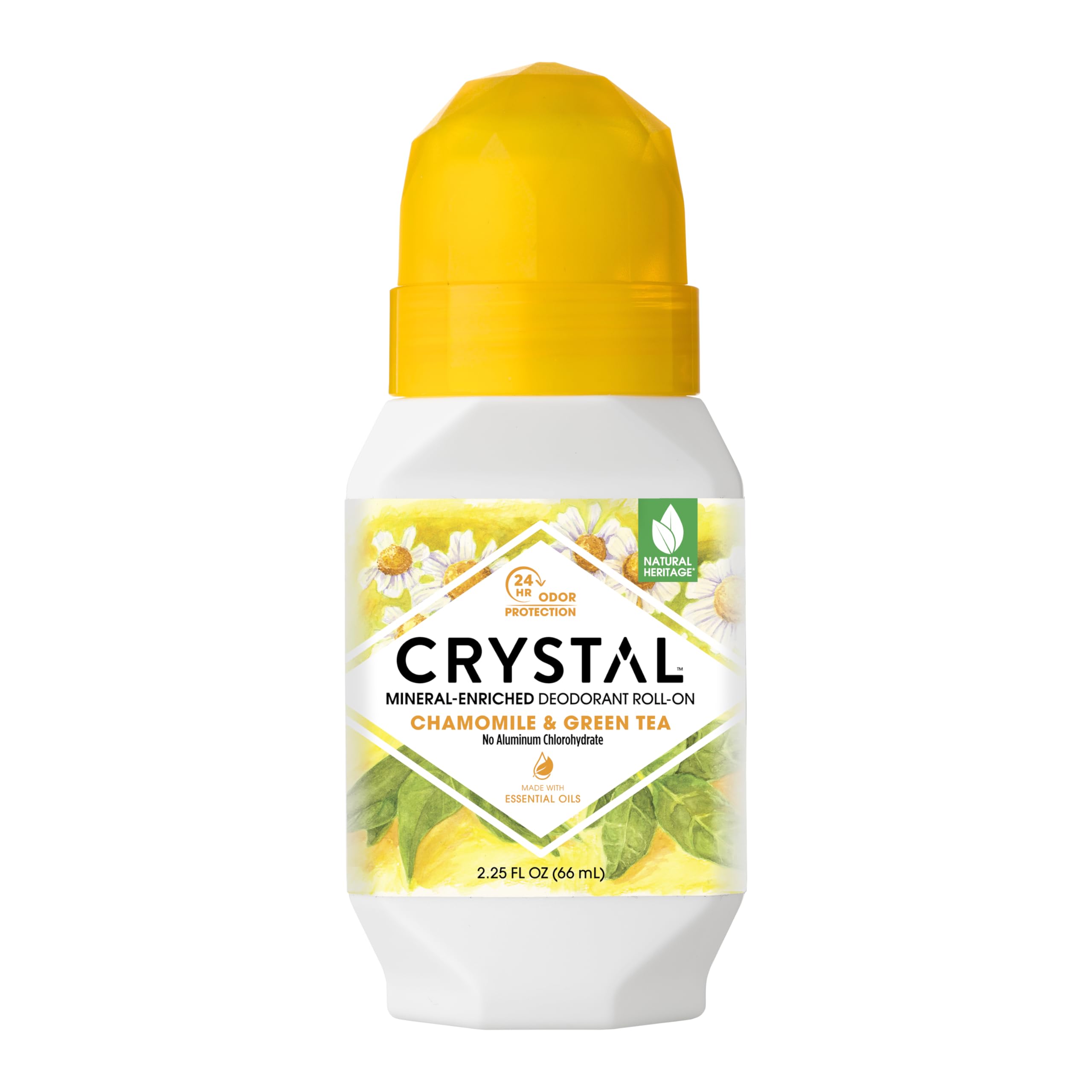 Crystal Deodorant - Mineral Roll on Vegan Deodorant for Women and Men, Chamomile & Green Tea - 2.25 fl. oz. (3 Pack) (Packaging May Vary)