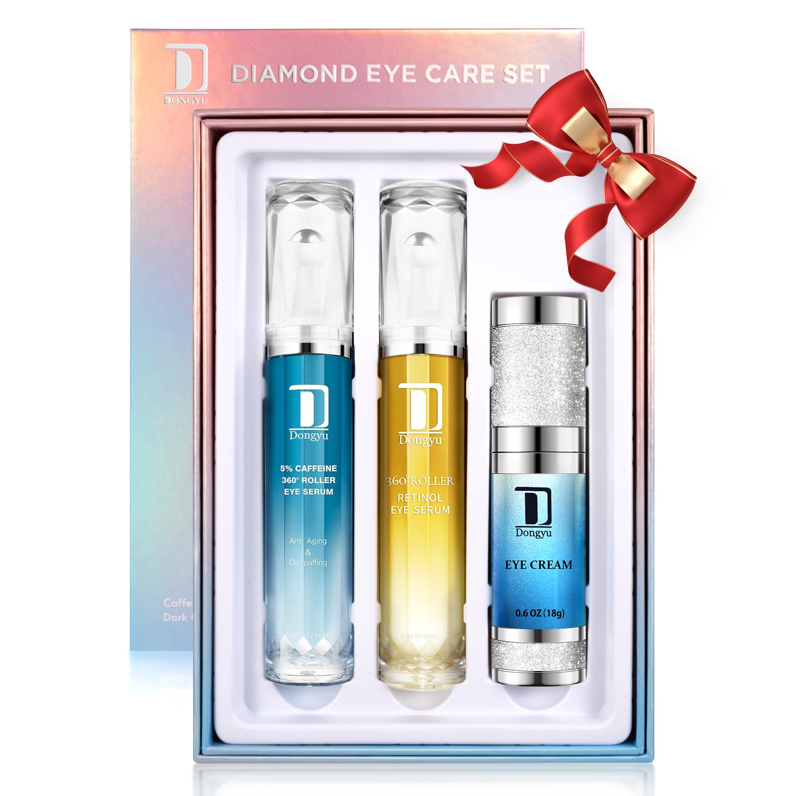 Dongyu Caffeine Eye Cream Set: Eye Serum Kit for Dark Circles Puffiness - Anti Aging Eye Cream Set for Fine Lines Wrinkles Day Night Use - Self Care Gifts for Women Birthday Gifts for Her