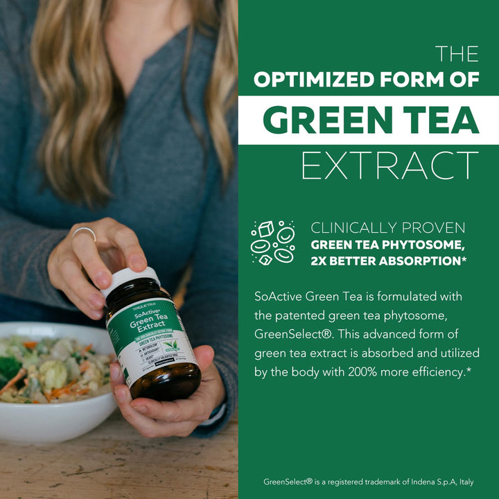 SoActive Green Tea Extract - Clinically Proven Green Tea Phytosome - 200% Better Absorption & Effectiveness - Clinically Validated Dose - Supports Metabolism & Weight Management - 60 Capsules
