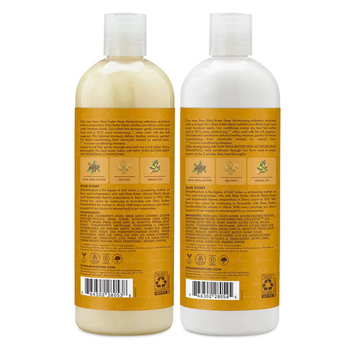 Shea Moisture Shampoo & Conditioner Set – Raw Shea Butter Deep Moisturizing Formulas w/Sea Kelp & Argan Oil for Coily, Curly Hair, Anti-Frizz, 16 Oz Ea