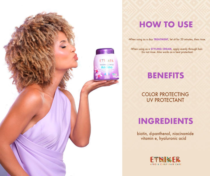 Etniker ANDINO 4-in-1 Treatment for Wavy & Curly Hair. Hydration & Repair for Dyed & Bleached Hair. Hair mask with Hyaluronic Acid, Liposomal Vitamins, Orchid & Sunflower. Frizz & Color Care. 33 oz