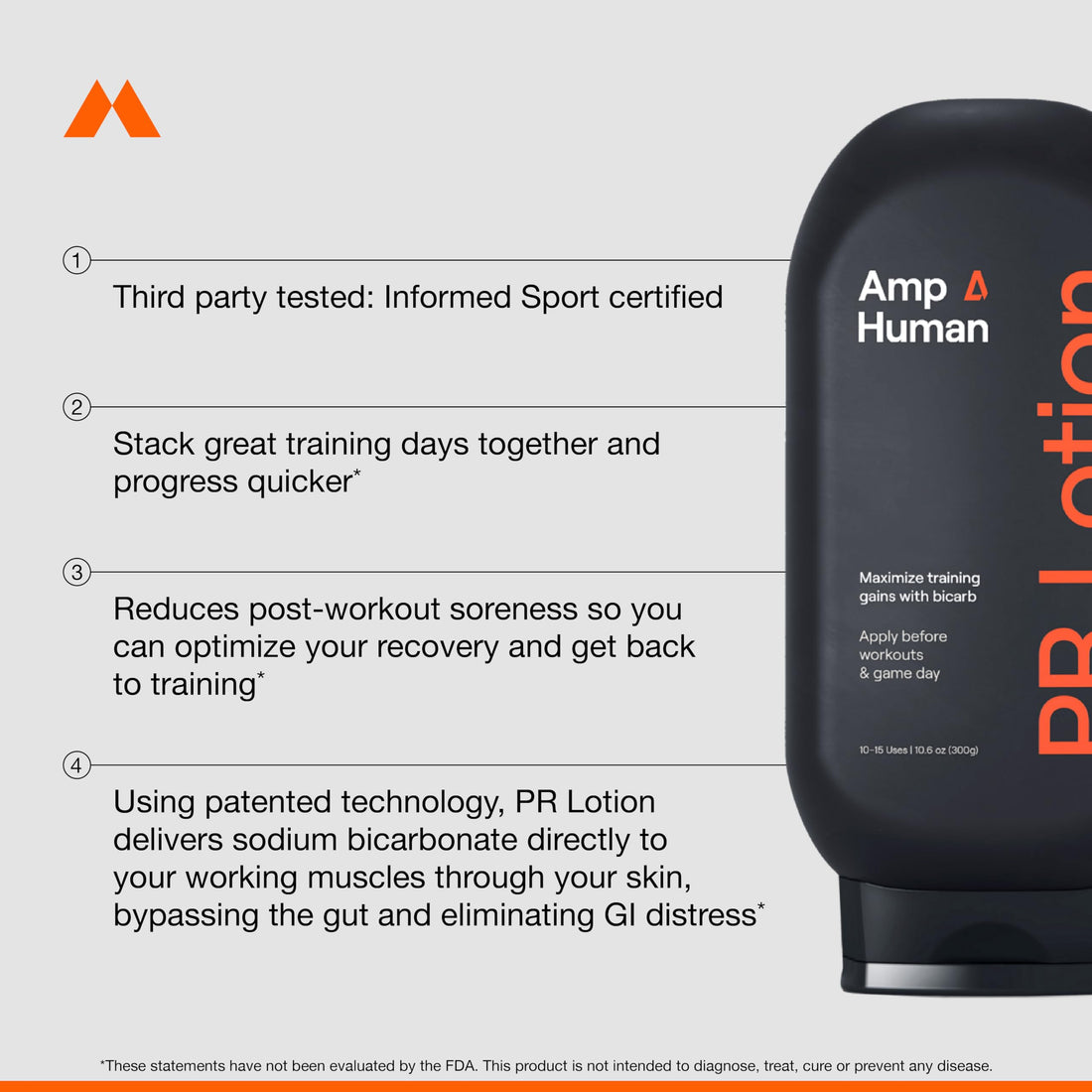 Amp Human PR Lotion, Performance & Recovery Bicarb Sports Lotion, Natural Electrolyte Sodium Bicarbonate Bottle - (300g)