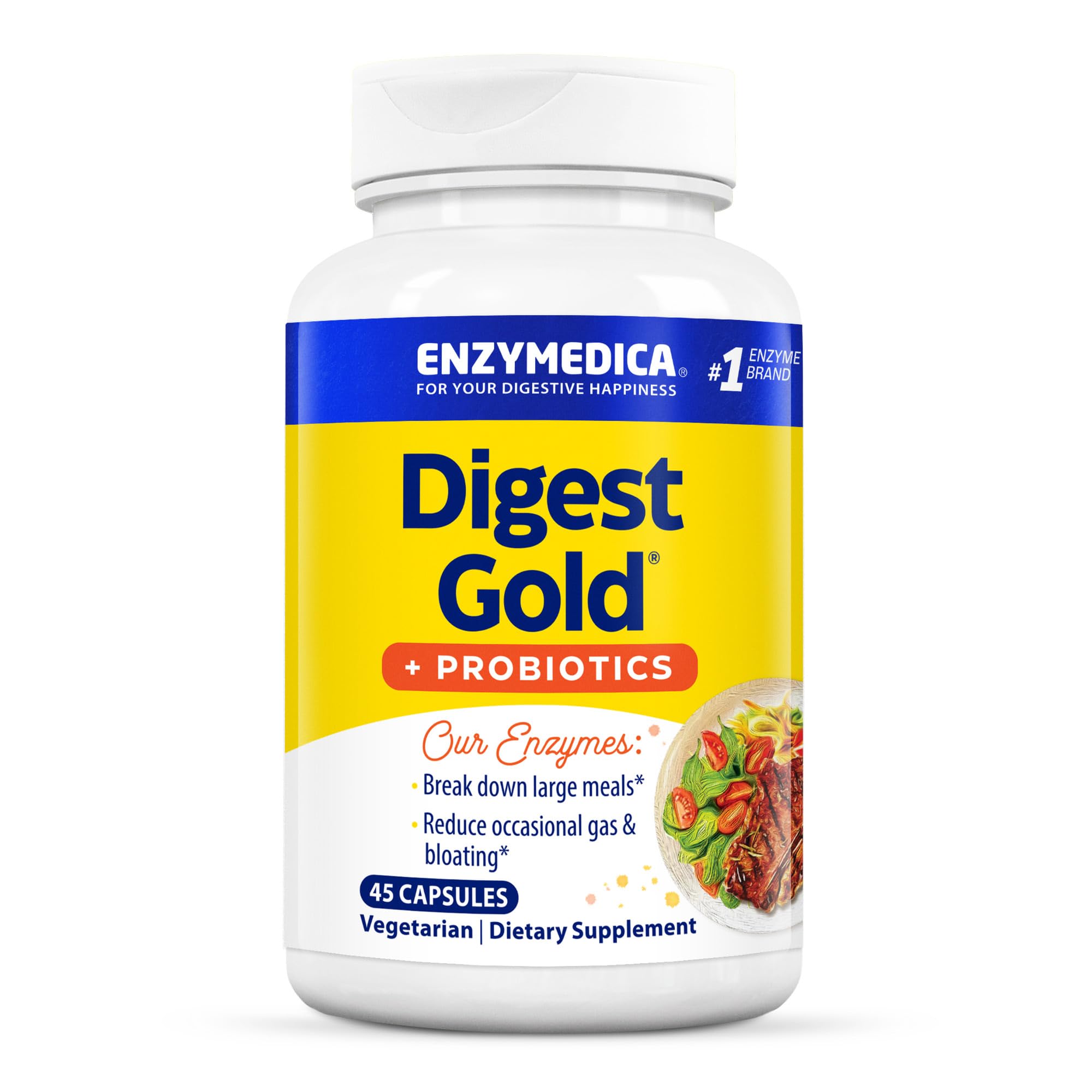 Enzymedica Digest Gold + Probiotics, 2-in-1 Formula for Gut Health, Digestive Enzymes & 1.5 Billion Active Probiotic Cultures, 45 Count (FFP)