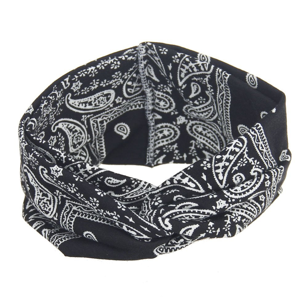 DINPREY DINPREY Assorted Paisley Print Wide Bandana Knot Headbands Criss Cross Head Wrap Hair Band (4 Colors Pack A)