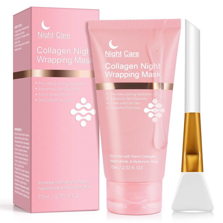 O.SECERT Collagen Overnight Wrapping Peel Off Facial Mask Pack - Collagen Night Wrapping Mask with Brush - Elasticity & Hydration Care, Reduce Fine Lines & Dullness, Anti-aging Skin Care 2.53 fl.oz