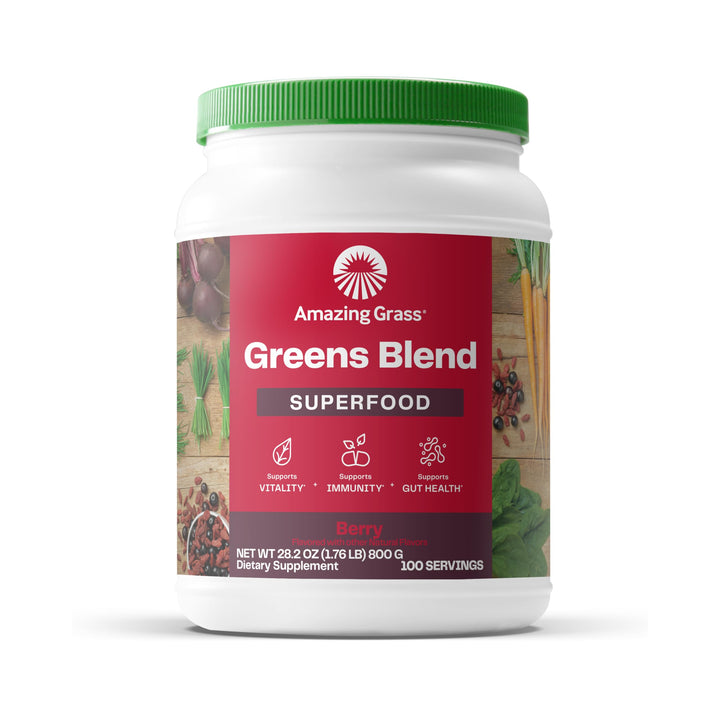 Amazing Grass Greens Superfood Powder: Greens Powder with Digestive Enzymes & Probiotics, Organic Spirulina, Chlorella, and Beet Root Powder, Berry, 100 Servings